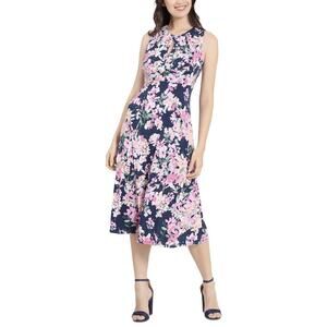London Times Petites Navy Pink Sleeveless Floral Dress 10P NWT